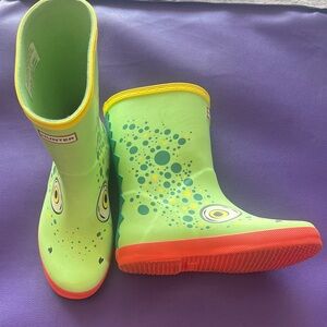 Hunter Kids Lime Green Rain Boots with Yellow and Orange Accents